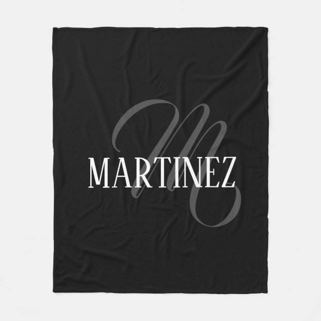 Black Elegant Personalised Last Name | Name Fleece Blanket (Front)