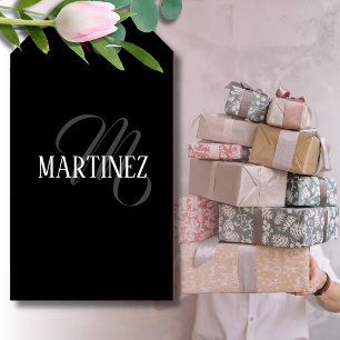 Black Elegant Personalised Last Name Name Gift Tags