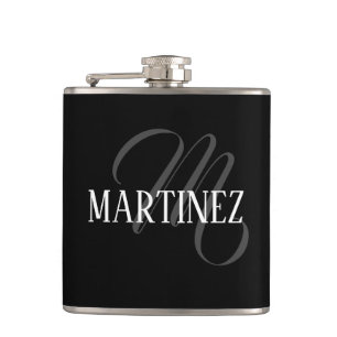Black Elegant Personalised Last Name Name Hip Flask