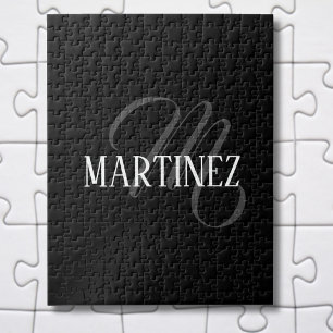 Black Elegant Personalised Last Name   Name Jigsaw Puzzle