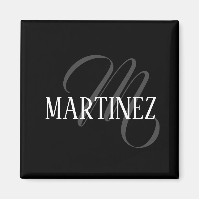 Black Elegant Personalised Last Name | Name Magnet (Front)