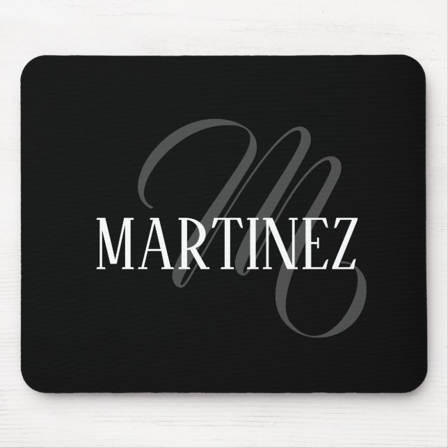 Black Elegant Personalised Last Name | Name Mouse Pad (Front)