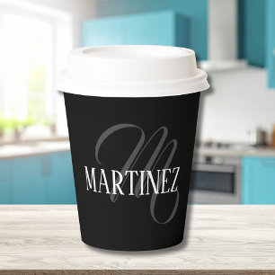 Black Elegant Personalised Last Name   Name Paper Cups