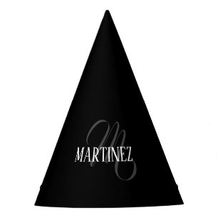 Black Elegant Personalised Last Name Name Party Hat