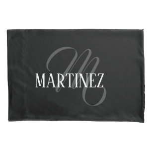Black Elegant Personalised Last Name   Name Pillowcase