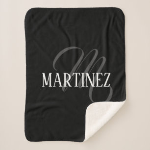 Black Elegant Personalised Last Name Name Sherpa Blanket