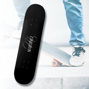 Black Elegant Personalised Last Name   Name Skateboard