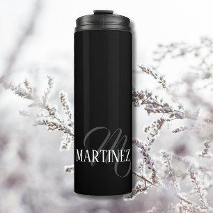 Black Elegant Personalised Last Name   Name Thermal Tumbler