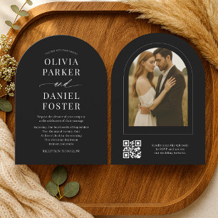 Black Elegant QR Code Photo Wedding Invitation