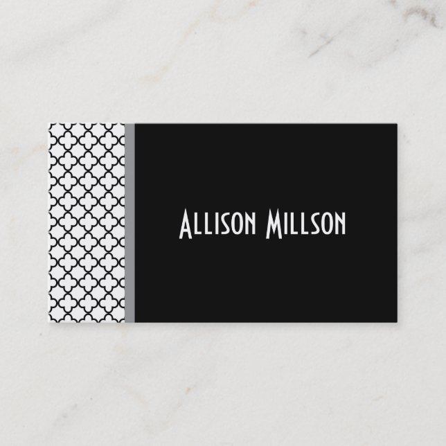 Black Elegant Quatrefoil Custom Name A14A Business Card (Front)