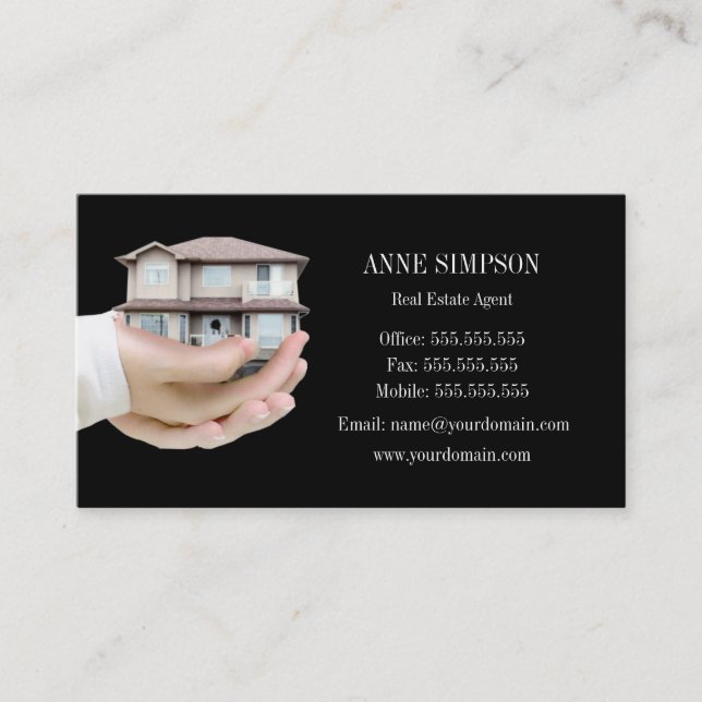 Black Elegant Real Estate Agent Business Card (Front)