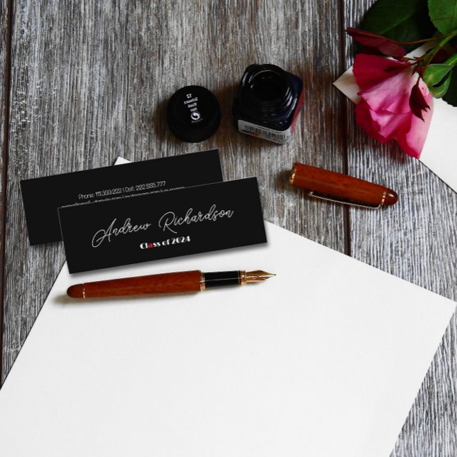 Black elegant red modern script calling card (Creator Uploaded)