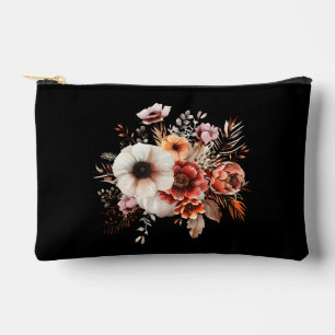 Black Elegant  Rustic Watercolor Wildflowers  Accessory Pouch