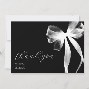 Black Elegant Script Chic Bow 30th Birthday Party Thank You Card