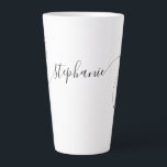 Black Elegant Script Curly Name Latte Mug<br><div class="desc">Create your own large latte mug for her with an elegant signature style script name design with extra curly tails. 
You can customise the white background and black font colours. 
Customise the font size or move it as needed for longer or shorter names.</div>