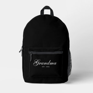 Black Elegant Script Established Grandma Printed Backpack