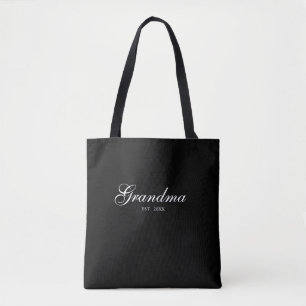 Black Elegant Script Established Grandma Tote Bag