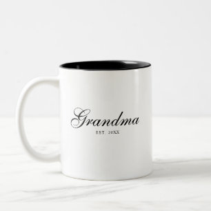 Black Elegant Script Established Grandma Two-Tone Coffee Mug