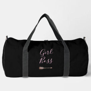 Black Elegant Script Girl Boss Duffle Bag