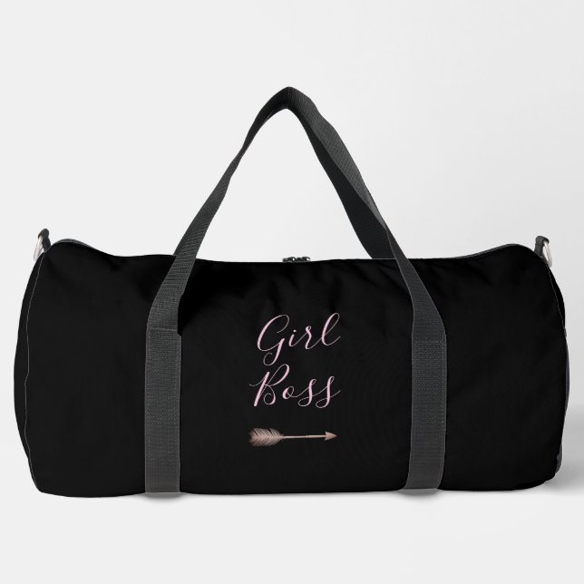 Black Elegant Script Girl Boss  Duffle Bag (Front)