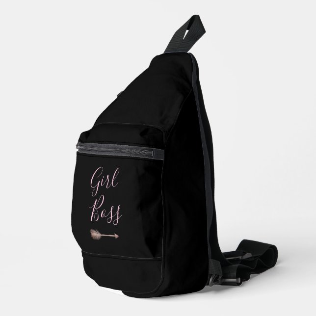 Black Elegant Script Girl Boss  Sling Bag (Right Corner)