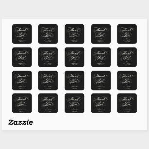Black Elegant Script Graduation Thank You Square Sticker