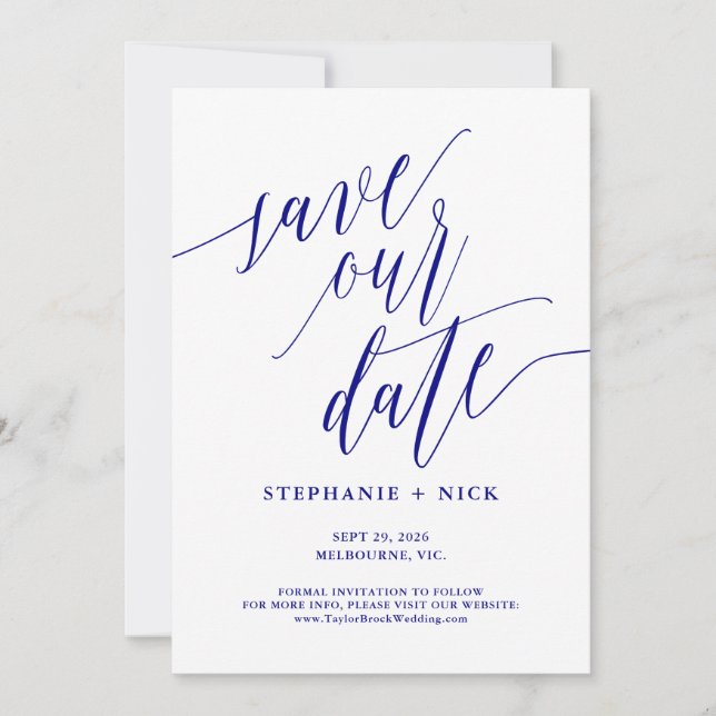 Black Elegant Script Invitation Navy Blue (Front)