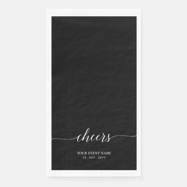 Black Elegant Script Lettering Cheers Event Napkin (Front)