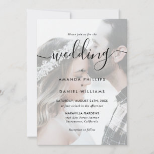 Black Elegant Script Photo Wedding Invitation