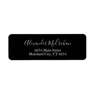 Black Elegant Script Return Address Label