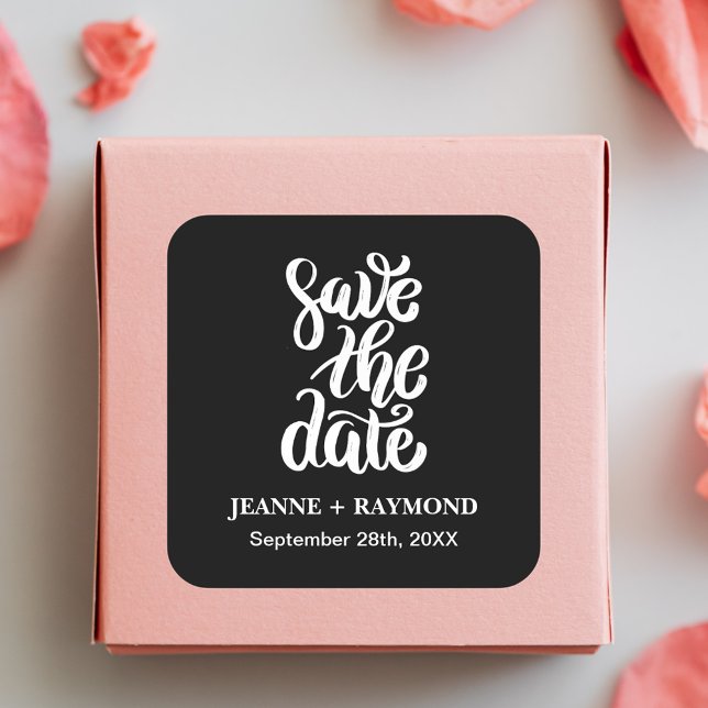 Black Elegant Script Save The Date Boho Wedding Square Sticker (Creator Uploaded)