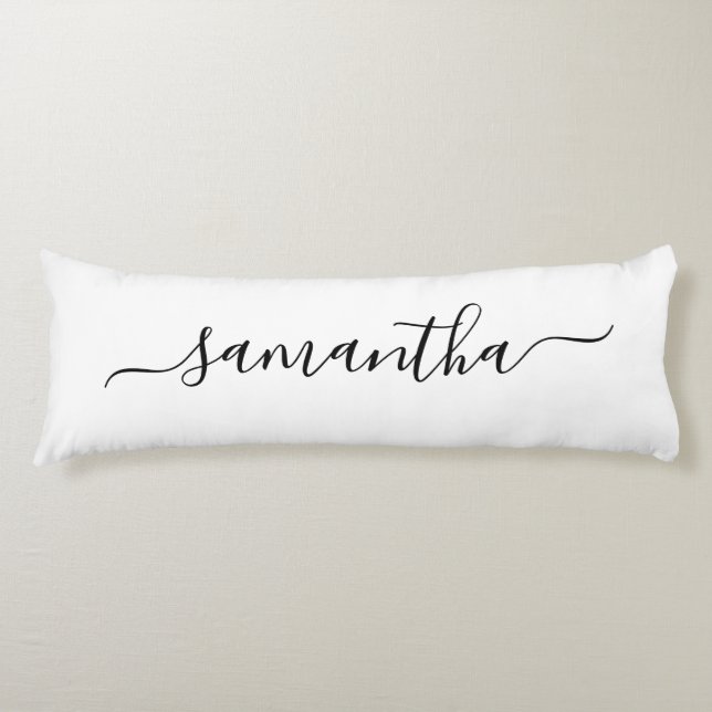 Black Elegant Script Signature Name Body Cushion (Front)