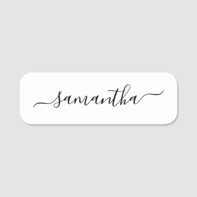Black Elegant Script Signature Script Name Tag (Front)