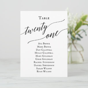Black Elegant Script Table Number 21 Seating Chart