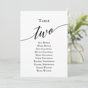 Black Elegant Script Table Number 2 Seating Chart