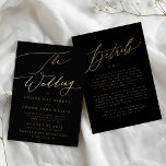 Black Elegant Simple Gold Details on back Wedding Invitation<br><div class="desc">Elegant Simple Gold Wedding for a formal or informal Wedding. Gold Lettering Black and white with impressive modern calligraphy. Fancy beautiful calligraphy. The Wedding in Faux Foil gold lettering.</div>