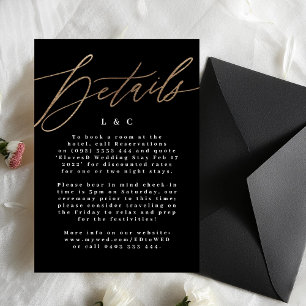 Black Elegant Simple Gold Wedding Details Card