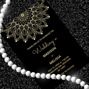 Black Elegant simple ornate Wedding Invitation