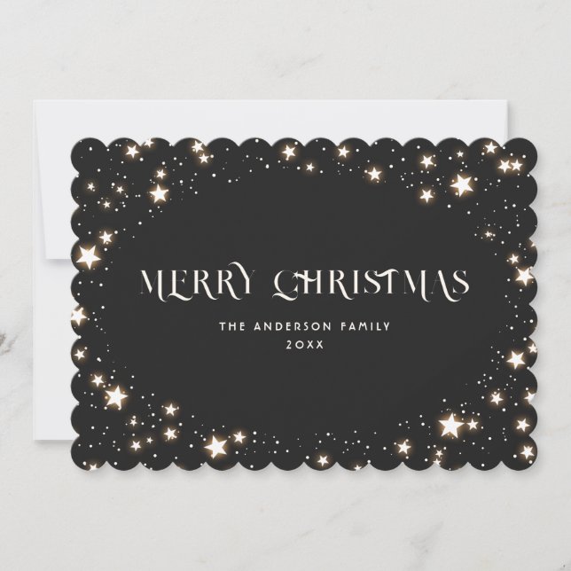Black Elegant Stars Merry Christmas Card (Front)