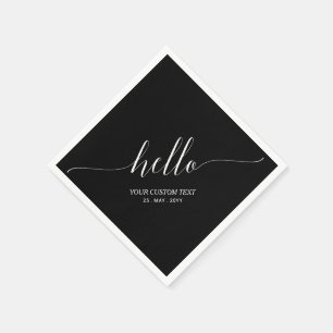 Black Elegant Stylish Lettering Hello Party Napkin