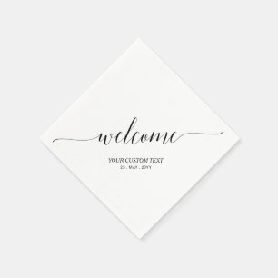 Black   Elegant Stylish Lettering Welcome Party Napkin