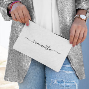 Black Elegant Swash Signature Name Accessory Pouch