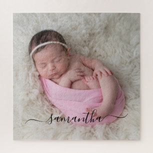 Black Elegant Swash Signature Name Photo Jigsaw Puzzle