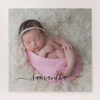 Black Elegant Swash Signature Name Photo Jigsaw Puzzle