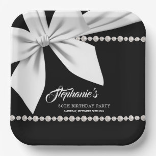 Black Elegant Tiffany Pearls Party Tableware Paper Plate