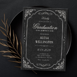 Black elegant victorian graduation invitation