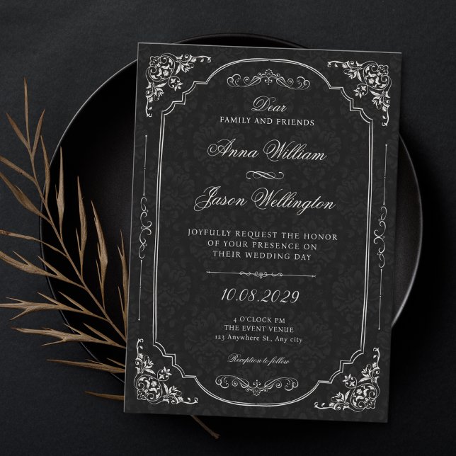 Black elegant victorian wedding invitation (Creator Uploaded)