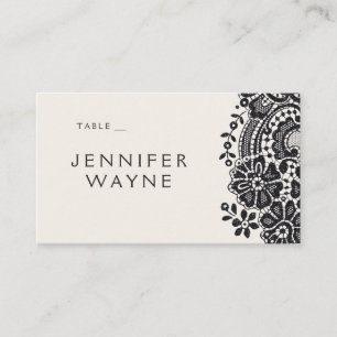 Black elegant vintage lace wedding place cards