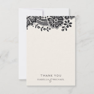 Black elegant vintage lace wedding thank you card