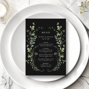 Black Elegant Watercolor Wildflower Wedding Menu